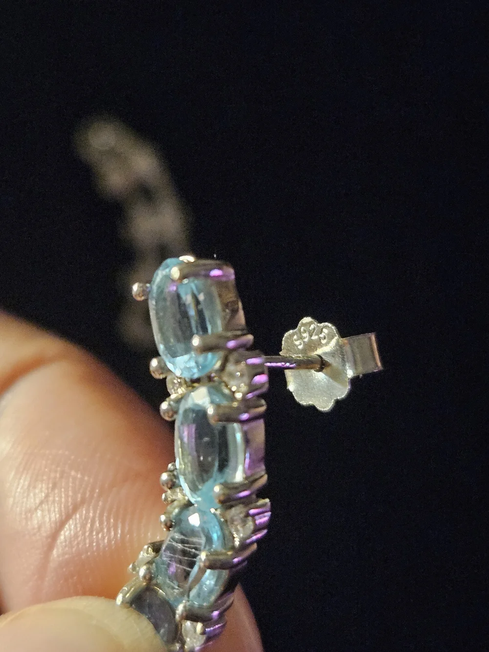 925S Neon Blue Apatite With Clear Quartz Crystal Arc Drop Earrings